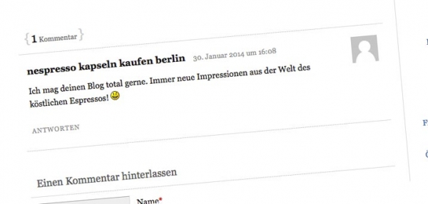 Besonders dreister SEO-Kommentar auf 'Der Espresso-Freak'